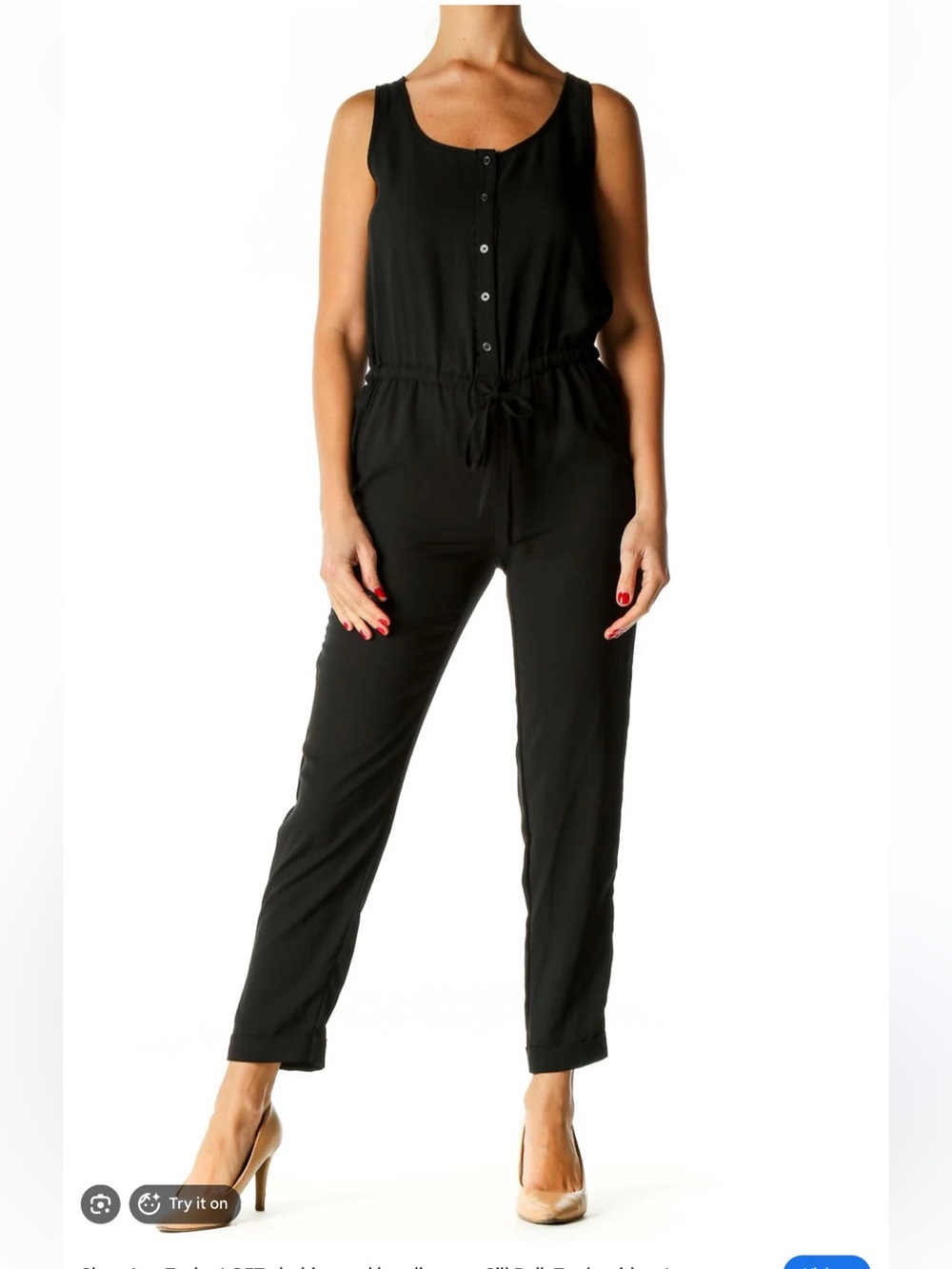 Ann Taylor LOFT Sleeveless Black Button Up Drawstring Waist Jumpsuit